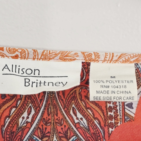 Allison Brittney Boho Coral, Orange & Aqua Paisley Dolman - Picture 5 of 6
